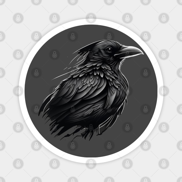 Raven Graphic Goth Black Crow Magnet by Linco